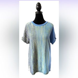 Logo Lori Goldstein: Blue and Green Short Sleeve Sweater